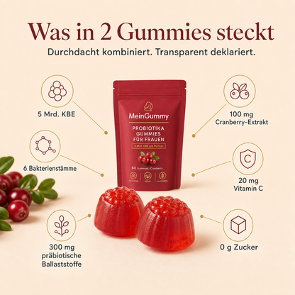 MeinGummy Probiotika Gummies für Frauen – 60 Stück, Cranberry