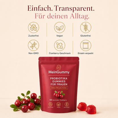 MeinGummy Probiotika Gummies für Frauen – 60 Stück, Cranberry