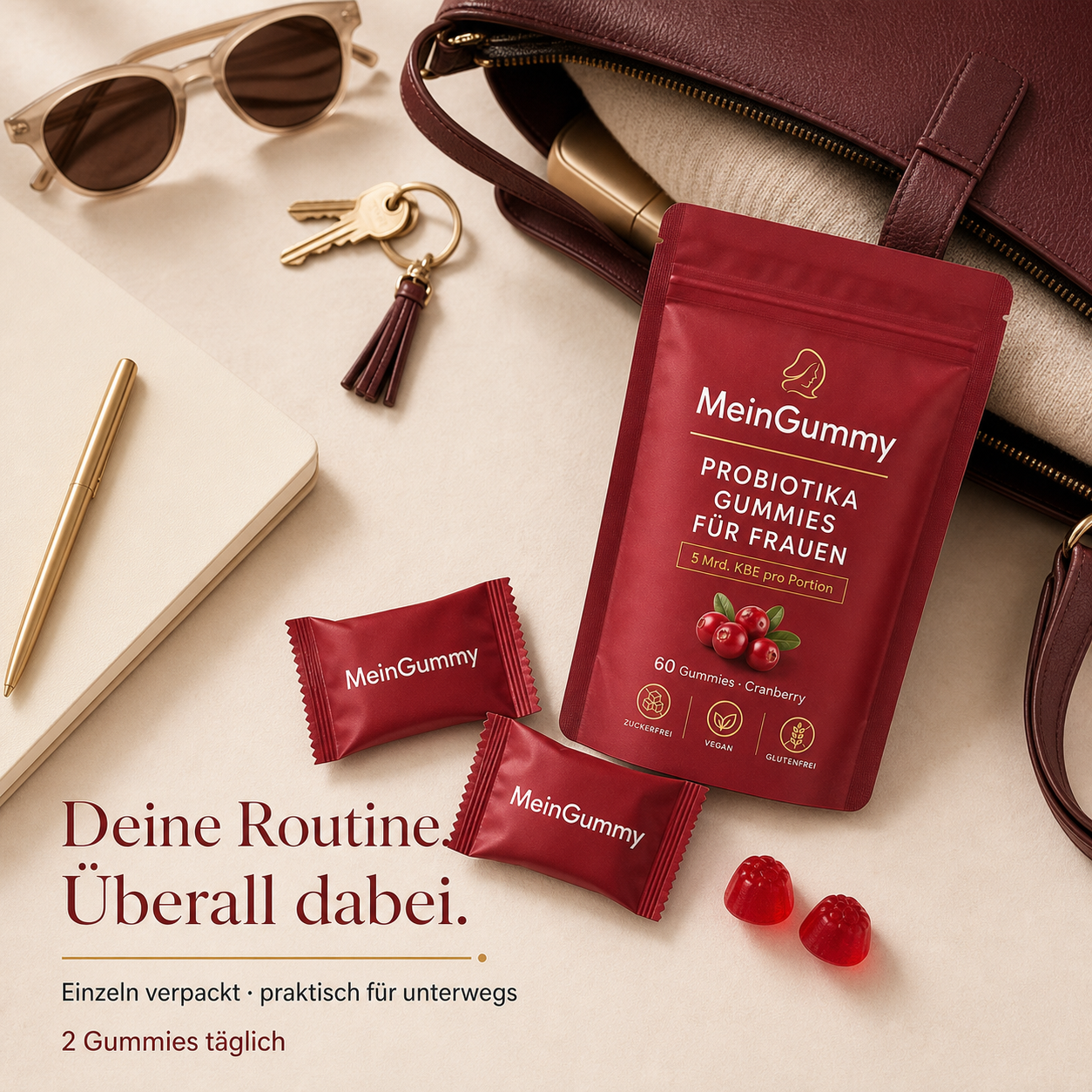 MeinGummy Probiotika Gummies für Frauen – 60 Stück, Cranberry