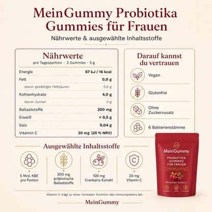 MeinGummy Probiotika Gummies für Frauen – 60 Stück, Cranberry